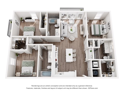 Floor plan for 3 beds, 3 baths, 1350 sqft